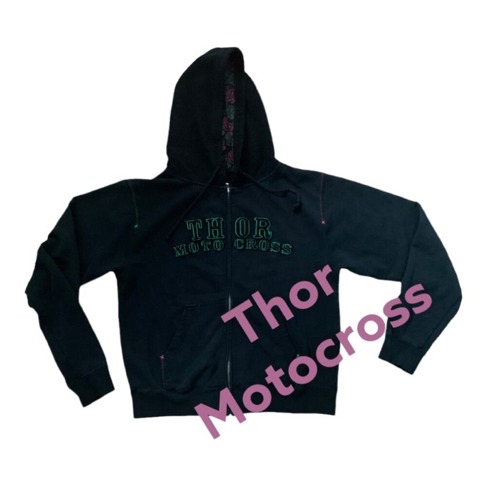Thor Motocross black hooded zip up sweatshirt woman’s size large
